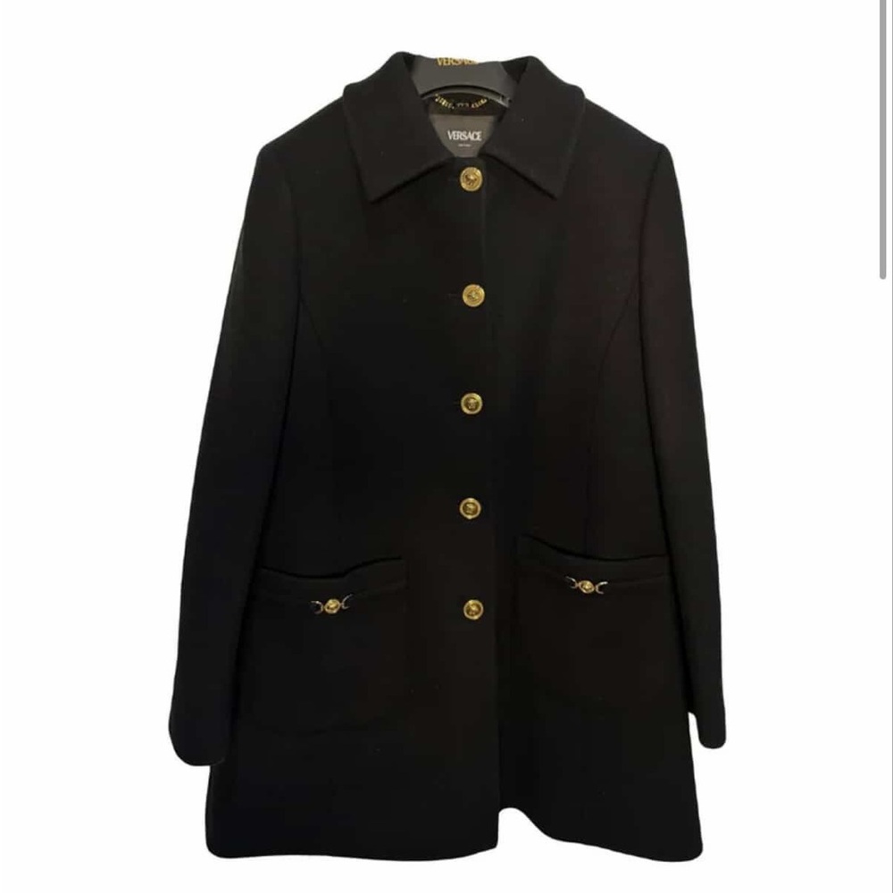 Versace Women's Black Pea Coat with Gold Buttons
